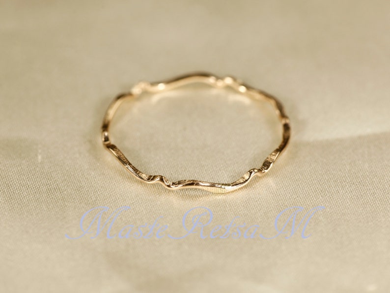 14K Yellow SOLID gold rings, WAVEA 0.8mm / 1.1mm / 1.4mm image 4