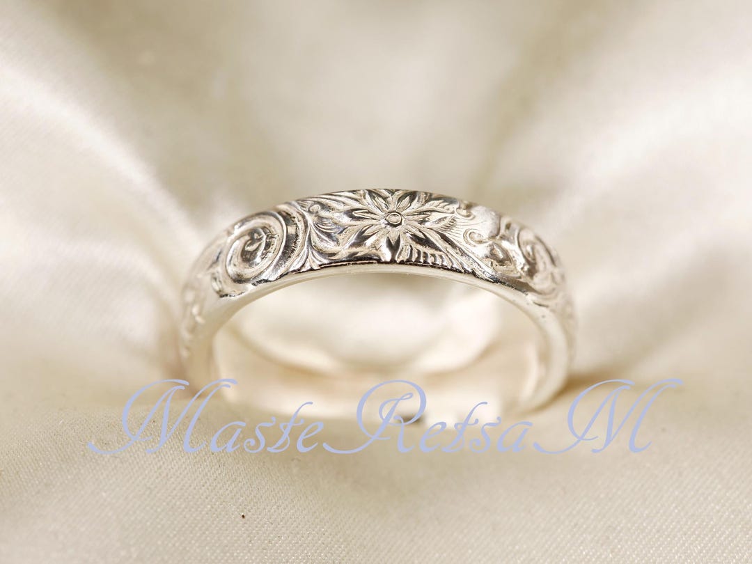 Silver Patterned Rings 2119-handmade Sterling Silver Floral Pattern Ring, 5.1mm Width - Etsy