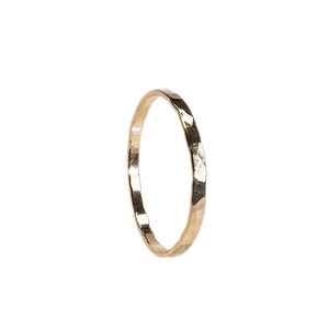 14K Yellow SOLID gold ring, Flat wire, Hammered ring, Wire width : 1.1 / 1.5mm image 9