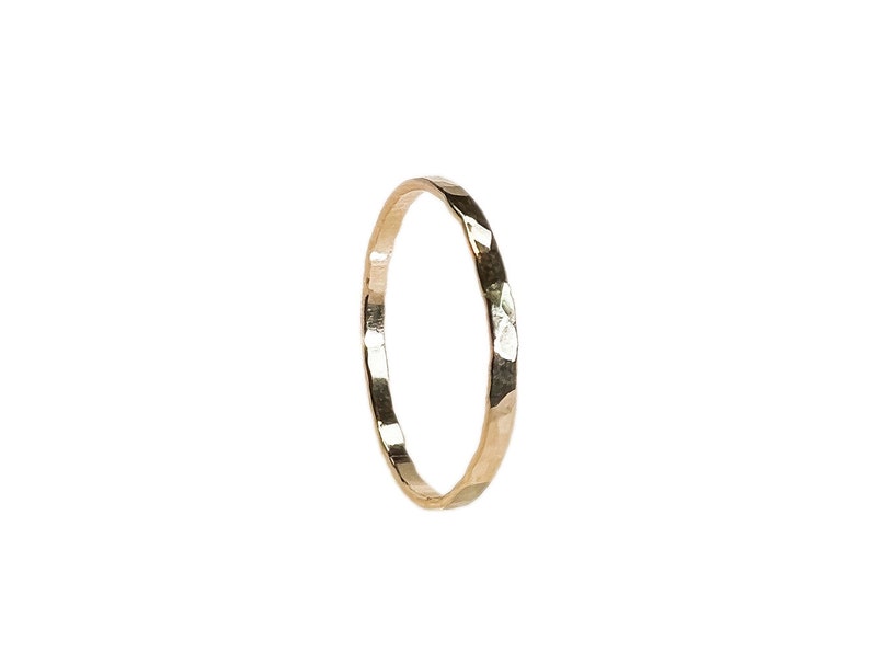 14K Yellow SOLID gold ring, Flat wire, Hammered ring, Wire width : 1.1 / 1.5mm image 9