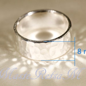 925 Silver, Hammered RINGs, width3-8mm 8mm Hammered