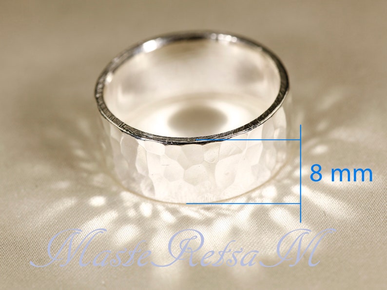 925 Silver, Hammered RINGs, width3-8mm 8mm Hammered