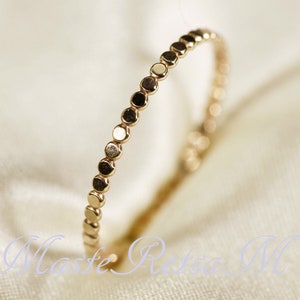 1.3mm 14K Yellow SOLID gold ring, Flat bead ring image 1