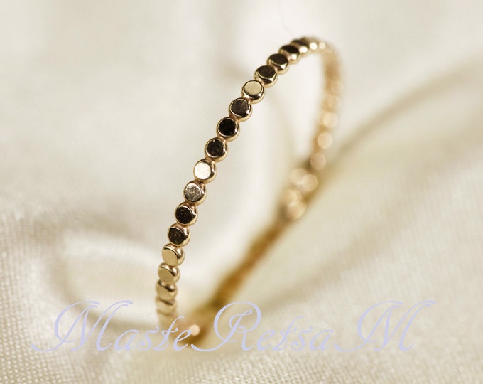 10K/14K Yellow Gold Flat Bead Ring, Stackable Ring(1.3mm)