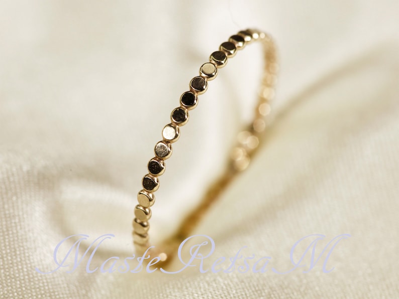 1.3mm 14K Yellow SOLID gold ring, Flat bead ring image 1