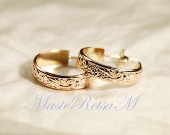 NEW ARRIVALS-E-ZP165- 14K Gold Filled Vintage Style Pattern Hoop Earrings – Sterling Silver Option Available