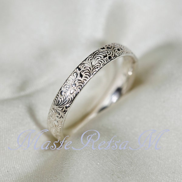 102326     925  Silver pattern ring,      3.4mm width