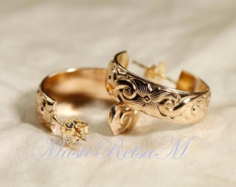 NEW ARRIVALS-E7810/2110- 14K Gold Filled Thick Pattern Hoop Earrings – Sterling Silver Option Available