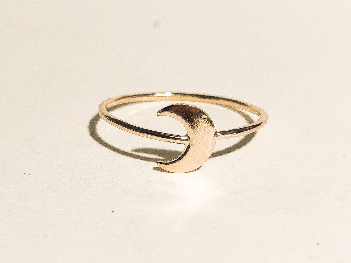14K Solid Gold Moon Ring, Crescent Moon Ring, Tiny Moon Ring, Gold