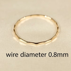 0.8H 14K Yellow SOLID gold ring, Round wire, HAMMERED ring, Wire diameter: 0.8mm image 8