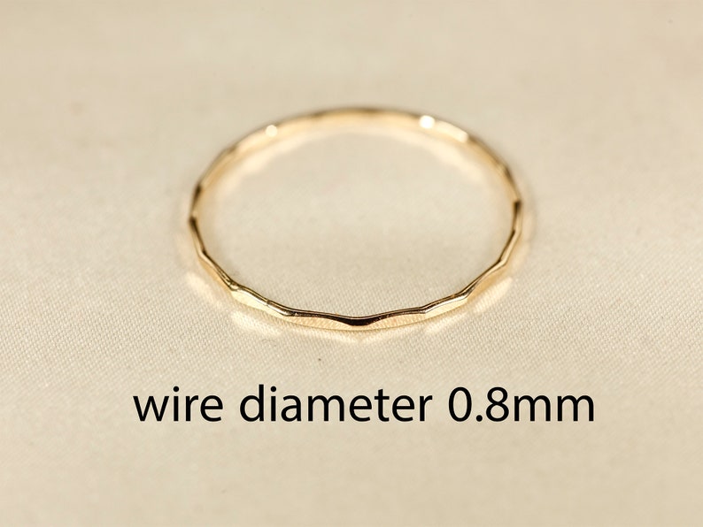 0.8H 14K Yellow SOLID gold ring, Round wire, HAMMERED ring, Wire diameter: 0.8mm image 8