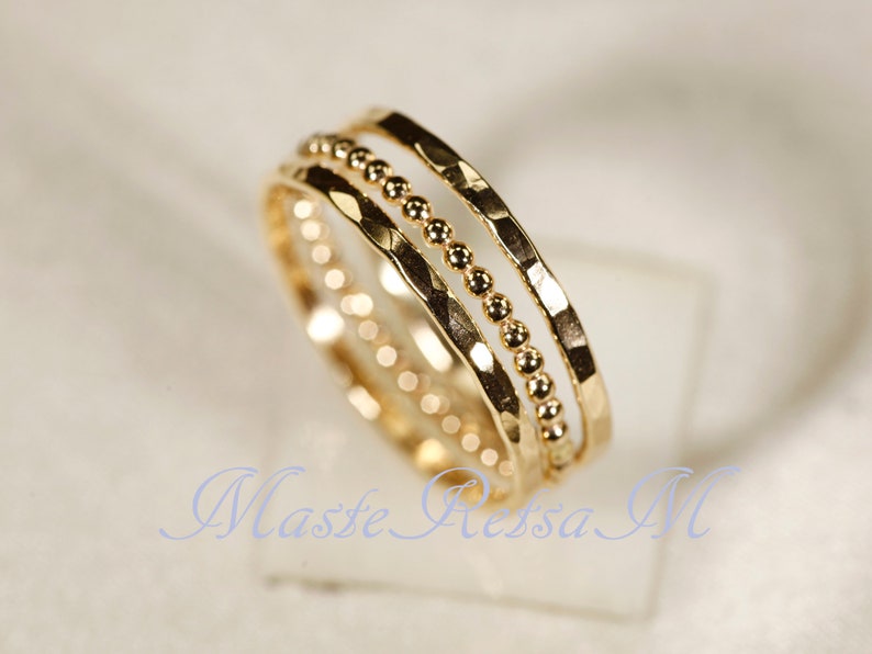 SET B 14k Gold Filled Stack Ring Set , Rose gold filled, Silver image 4