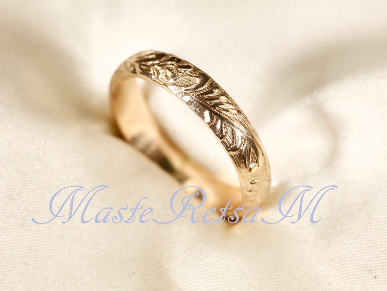 107801 14k Gold filled flower pattern rings, Silver pattern ring , 4mm width image 5