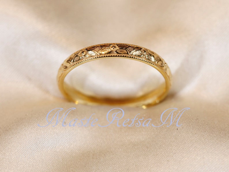 102118 Bague en argent 925 texturé, bague en or 14 carats et vermeil de 2,8 mm de large 14K Gold Vermeil