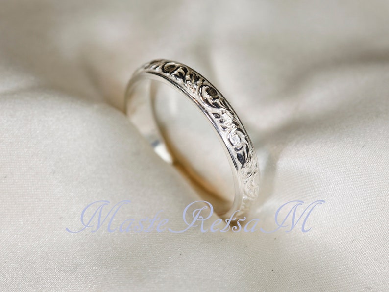 102126 925 Silver pattern ring, 14K Gold Vermeil ring 3.5mm width image 4