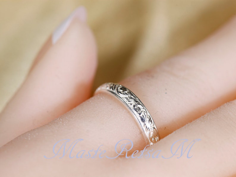 102126 925 Silver pattern ring, 14K Gold Vermeil ring 3.5mm width image 10