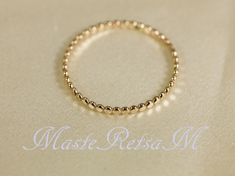 1.3mm 14K Yellow SOLID gold ring, Flat bead ring zdjęcie 2