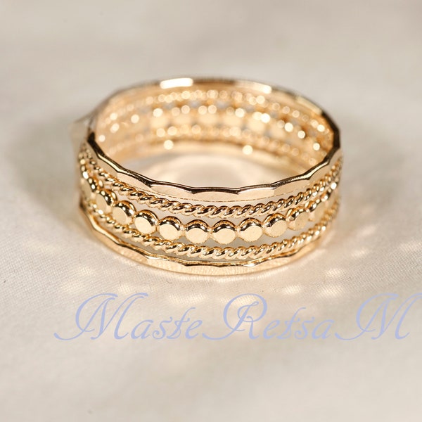 Handmade 14k Gold Filled Stackable 5 Rings Set-G by MasteRetsaM: Minimalist Band Rings.