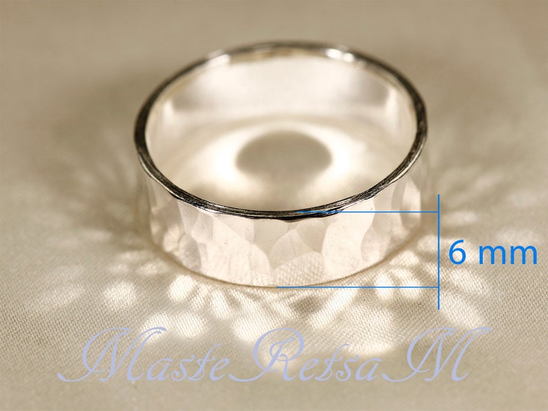 925 Silver, Hammered RINGs, width3-8mm 6mm Hammered