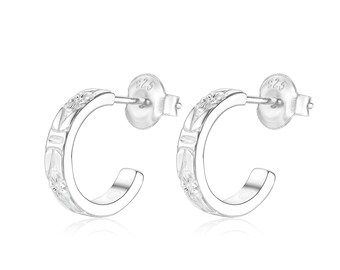 NEW ARRIVALS-E2124- Sterling Silver Vintage Pattern Hoop Earrings
