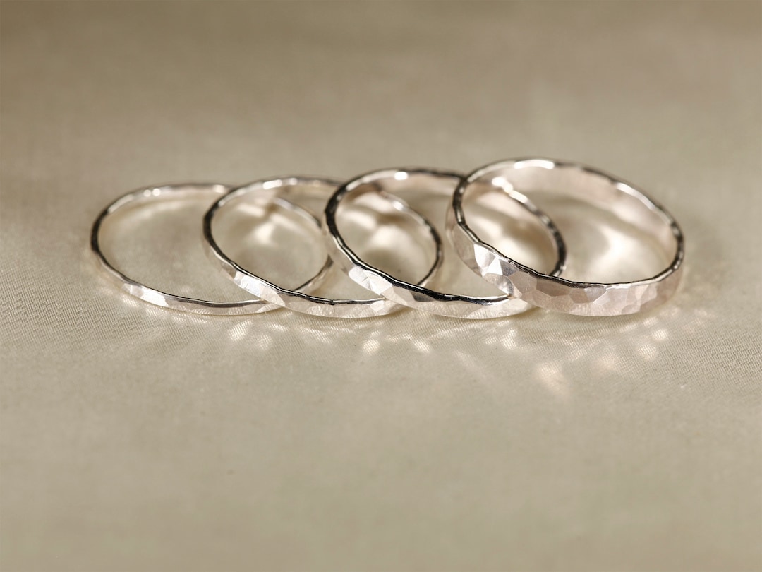 925 Silver Hammered Stackable Ring, 1-2.5mm Width. - Etsy