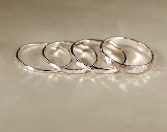 925 Silber Glatt & Hammered Ring, 1-2.5mm breit.