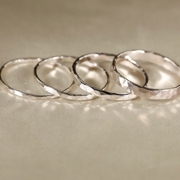 925       Silver Smooth & Hammered  ring,       1-2.5mm width.