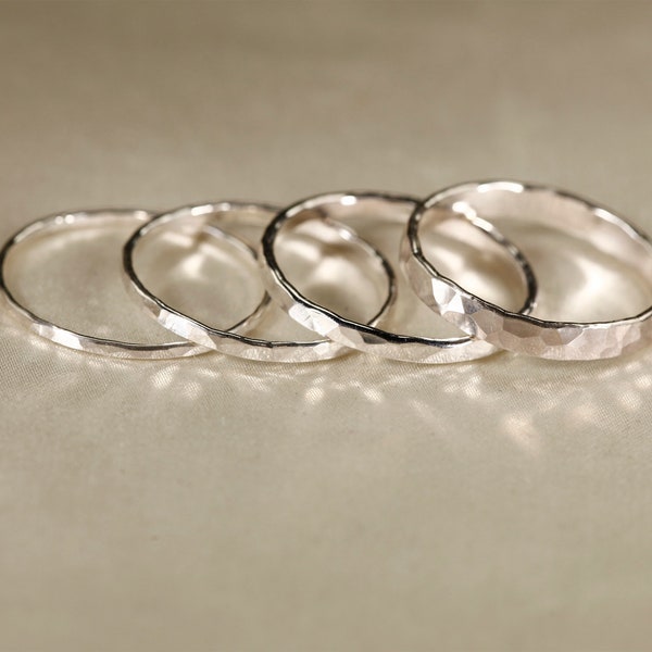 925 Silver  Hammered  Stackable ring,  1-2.5mm width.