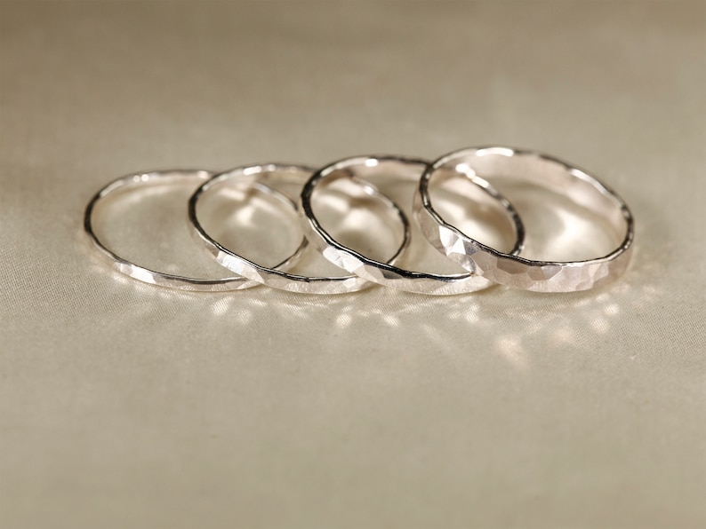 925 Silver Smooth & Hammered ring, 1-2.5mm width. image 1