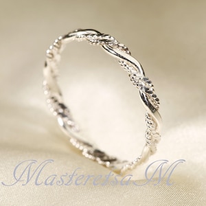 Twist6-Handgefertigter, flacher geflochtener Ring aus Sterling Silber - MastereRetsaM Design