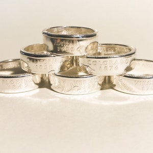 90%  Silver State Quarter Ring, Territories Coin Ring, Silver Handmade Quarter Ring, Promise Ring  Including 50 States + 6 Territories.