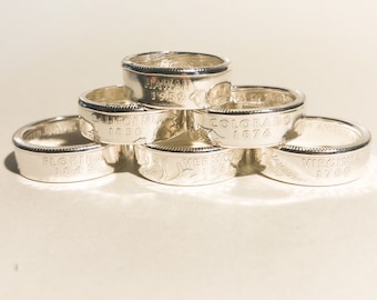 90%  Silver State Quarter Ring, Territories Coin Ring, Silver Handmade Quarter Ring, Promise Ring  Including 50 States + 6 Territories.