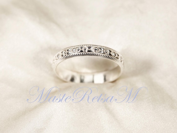 ZP118W Handmade Patterned 925 Sterling Silver Ring (3.8mm)