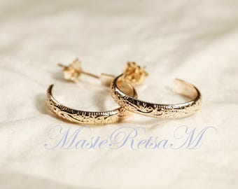 NEW ARRIVALS-E-ZP166- 14K Gold Filled Pattern Hoop Earrings – Sterling Silver Option Available