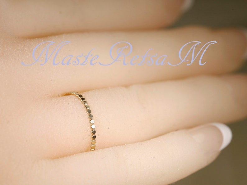 1.3mm 14K Yellow SOLID gold ring, Flat bead ring zdjęcie 7