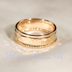 Set J-14k Gold Filled Stackable Ring Set: Handmade Hammered & Sparkle Rings