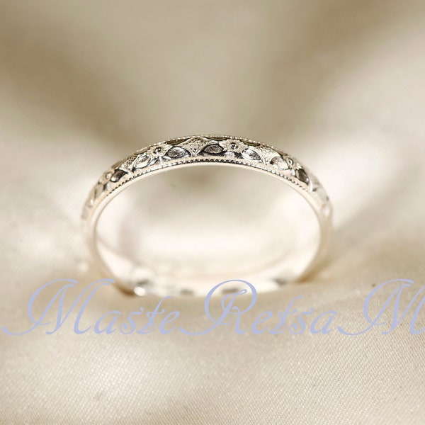 2118-Handgjord mönsterring i sterlingsilver (2,8 mm)