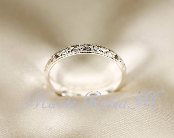 2118-Handmade Sterling Silver Pattern Ring, Silver Statement Band (2.8mm Wide)