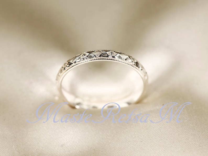 925 Sterling silver texture ring  Silver pattern ring  Sterling silver ring 18K gold filled ring 2.8mm Wide 