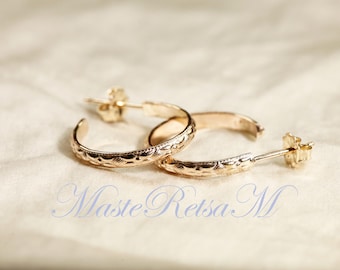 NEW ARRIVALS-E-ZP118- 14K Gold Filled Vintage Style Pattern Hoop Earrings – Sterling Silver Option Available