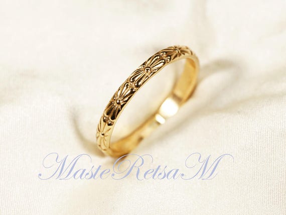ZP-102 14K Gold Filled Flower Pattern Ring, Unique Texture