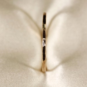 14K Yellow SOLID gold ring, Flat wire, Hammered ring, Wire width : 1.1 / 1.5mm image 5