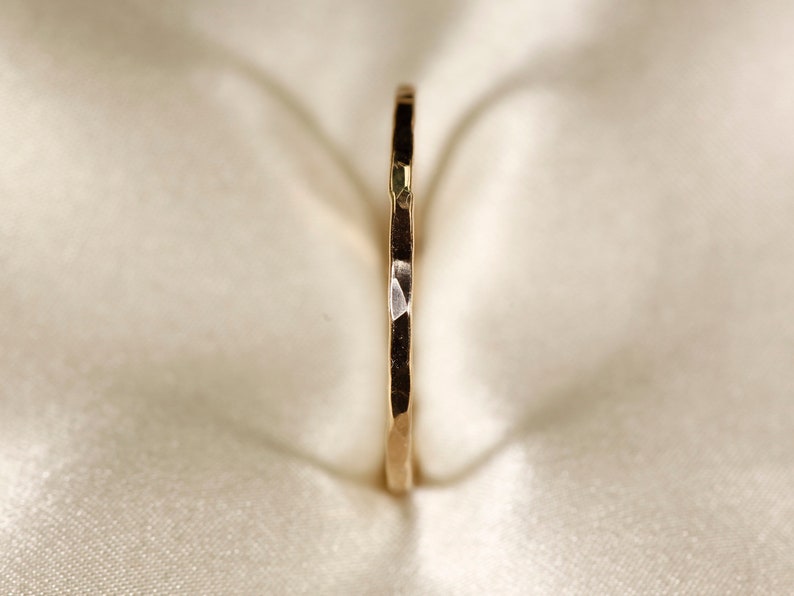 14K Yellow SOLID gold ring, Flat wire, Hammered ring, Wire width : 1.1 / 1.5mm image 5