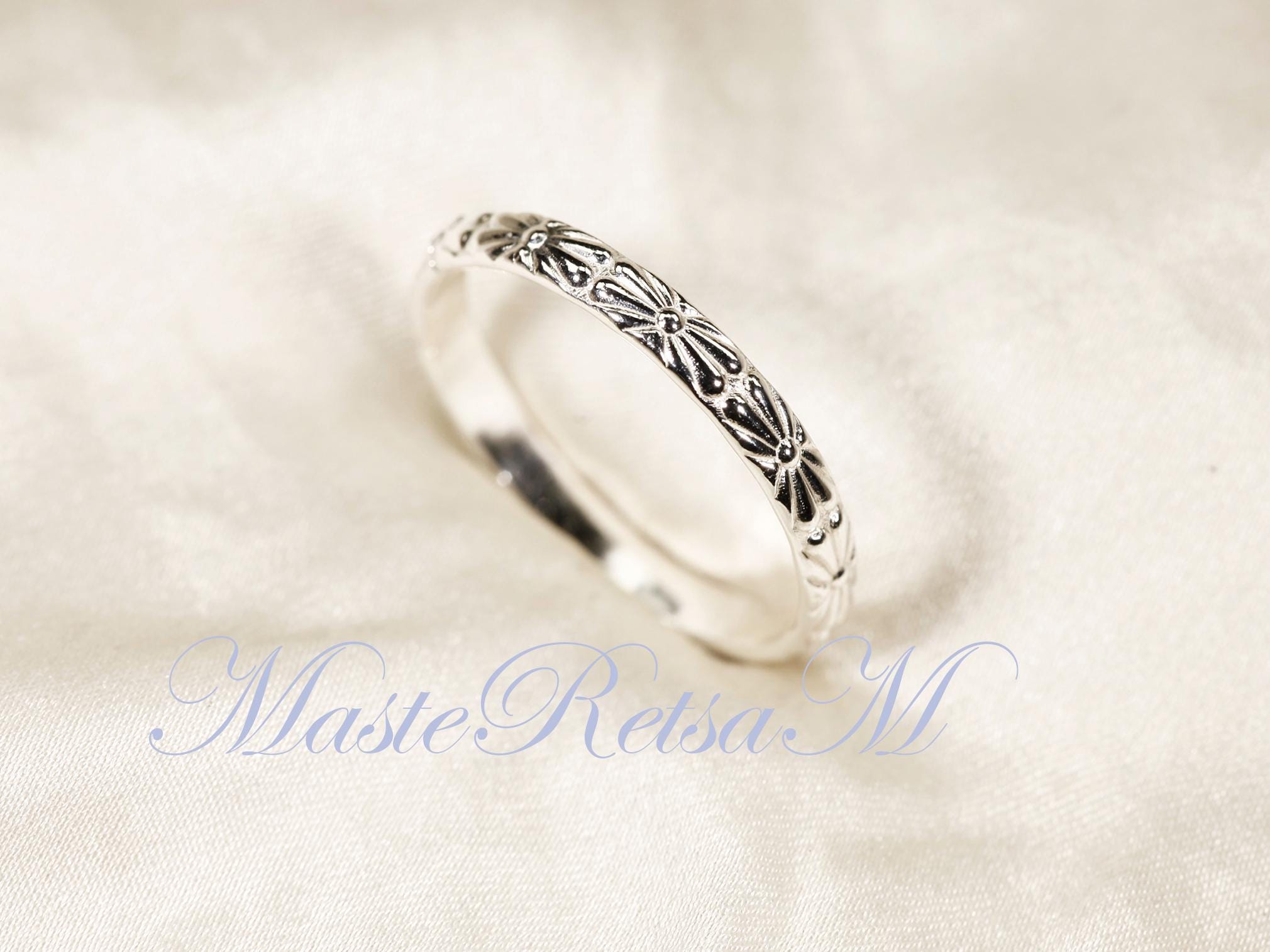Zp102-handmade Sterling Silver Flower Pattern Ring (2.6mm) - Etsy
