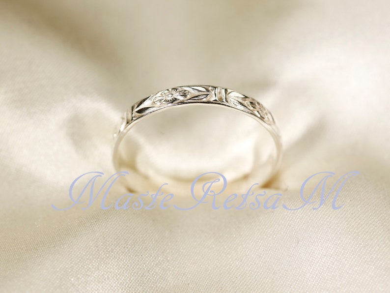 102124 925 Silver pattern ring, 14K gold Vermeil ring , 2.8mm width image 3