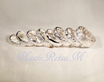 8--Options     925  Sterling silver pattern rings,   3mm   -7.7mm Wide