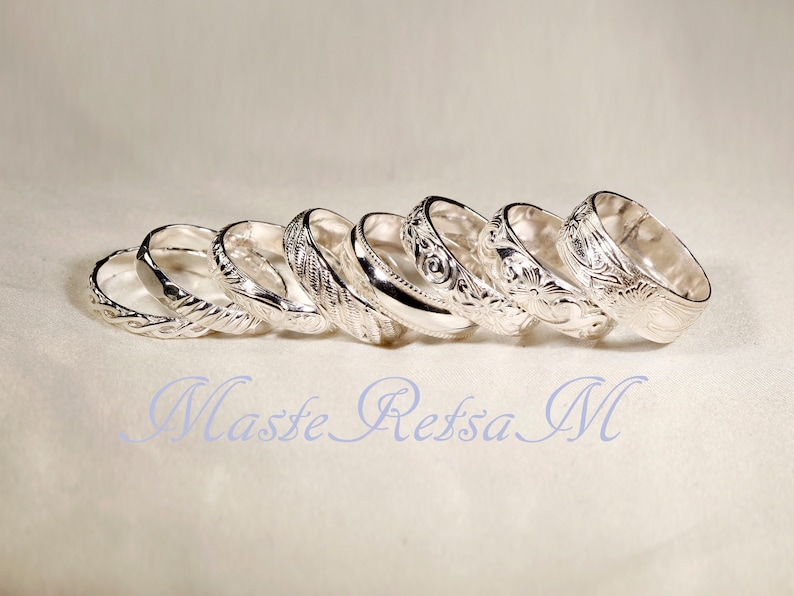 8Options 925 Sterling silver pattern rings, 3mm 7.7mm Wide image 1