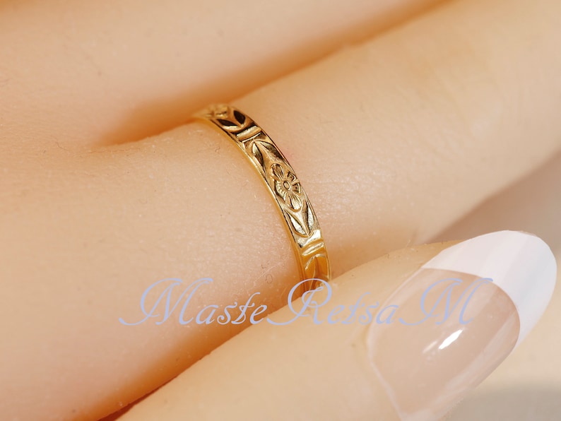 102124 925 Silver pattern ring, 14K gold Vermeil ring , 2.8mm width image 9