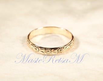 WP-25 14K Gold Filled Floral Band – Sterling Silver Wedding Ring (2.8mm Width)
