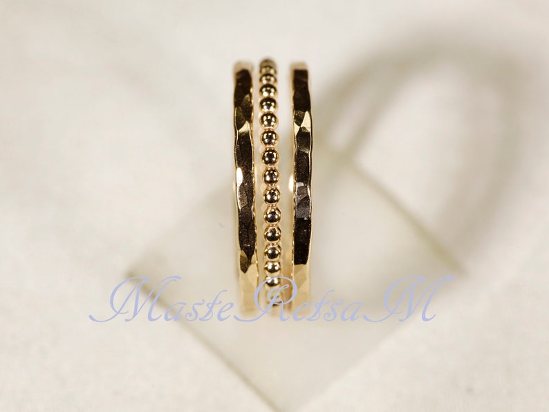 SET B 14k Gold Filled Stack Ring Set , Rose gold filled, Silver image 3